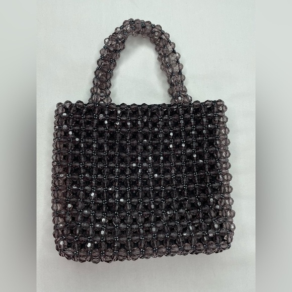 GAP Handbags - 1990s Smokey Purple Clear Faceted Crystal Plastic Beaded Quartz Translucent Bag